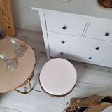 Vintage rattan and French terry fabric pouf