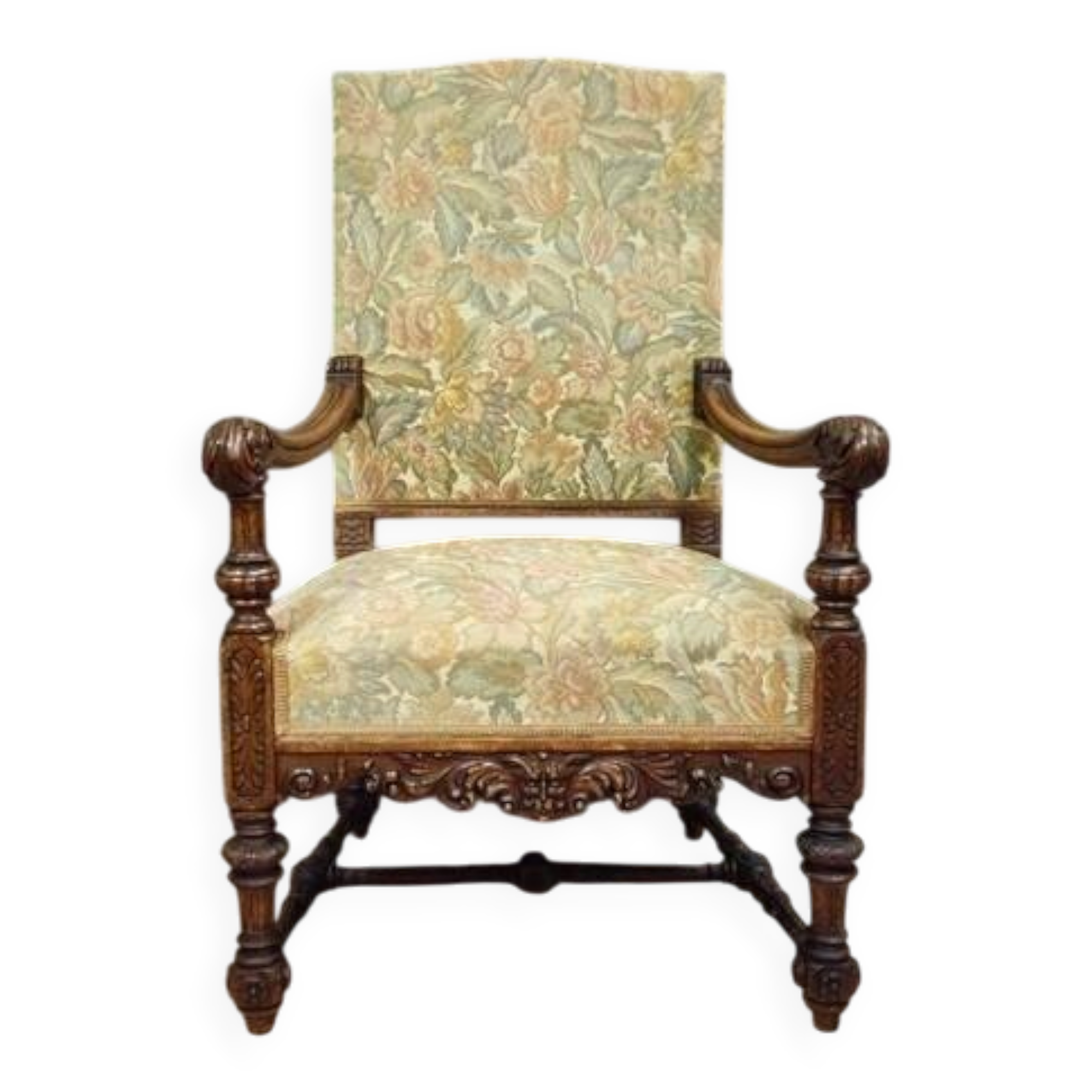 Antique walnut armchair – Renaissance / Henry II style – H 111 cm