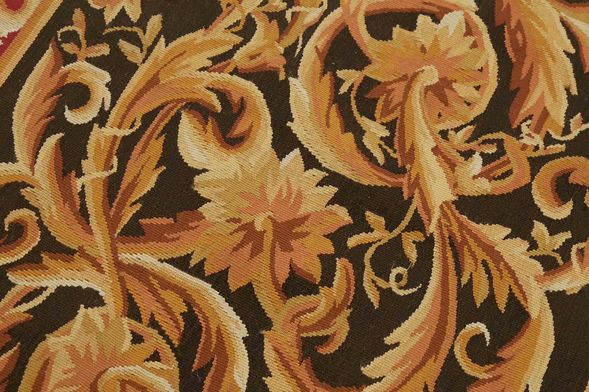 Handmade European Vintage Aubusson Kilim 90 cm x 300 cm