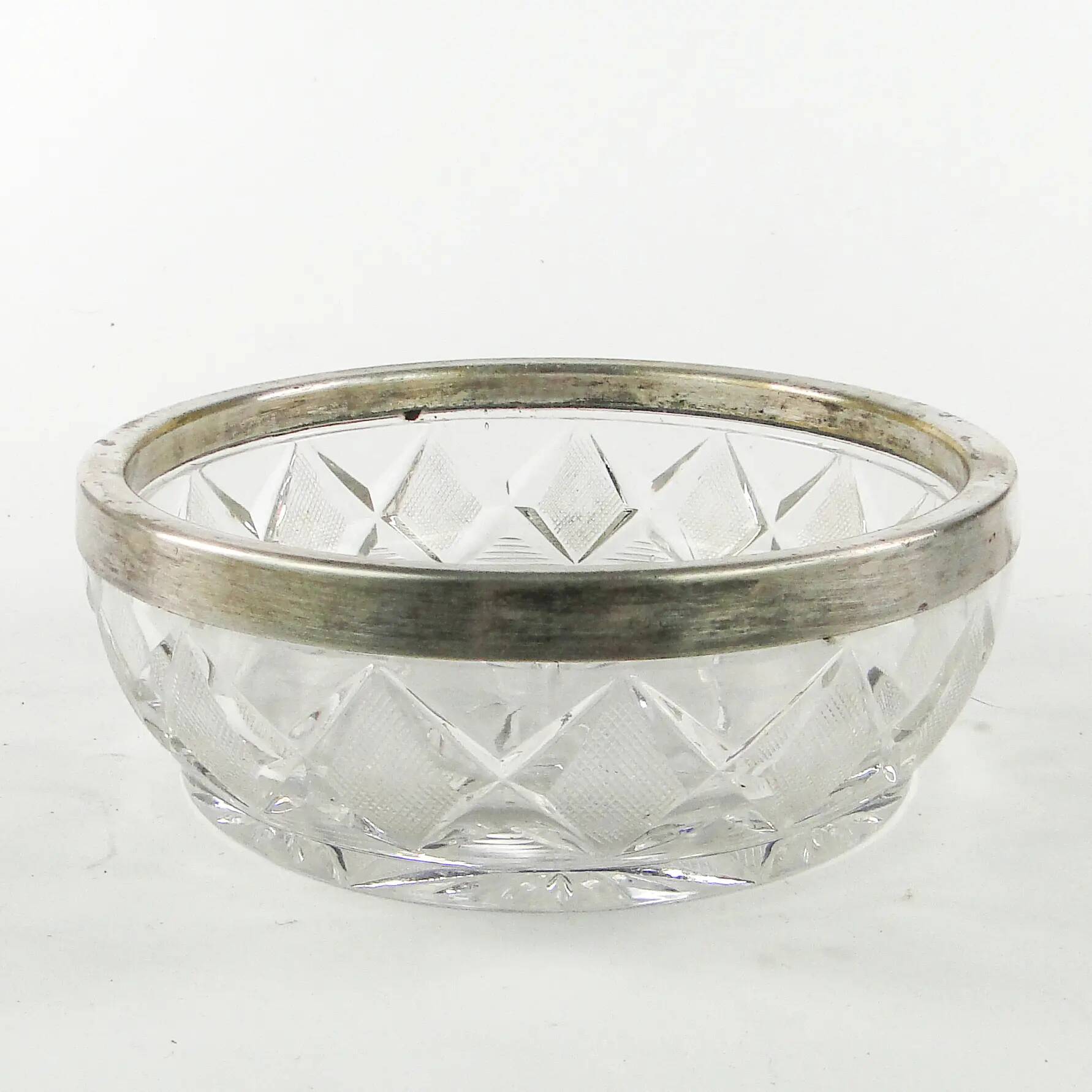 Decorative mid-century modern fruit bowl, crystal, silver-plated brass, Poland, 1970s