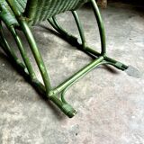 Children's rocking chair in woven wicker and green rattan