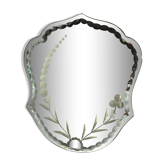 Bevelled mirror engraved under vase or bottle