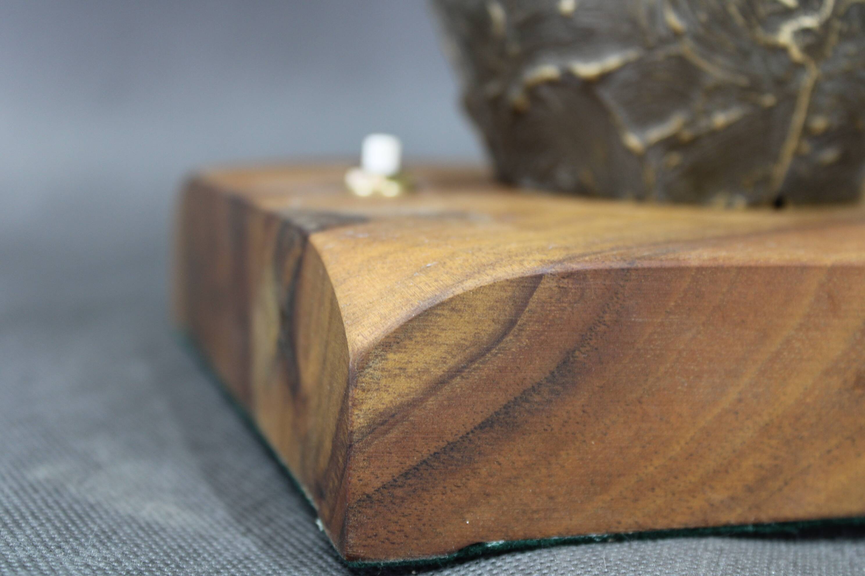 1940s restored brass table lamp with wooden base and glass shade