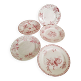Set of 5 dinner plates in Terre de fer earthenware, red color, antique French