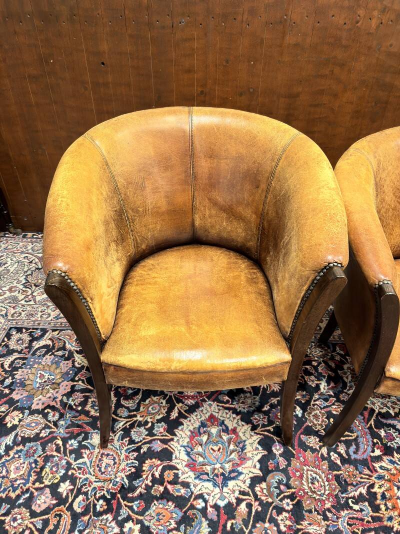 Set of Classic English Sheep Leather Chairs