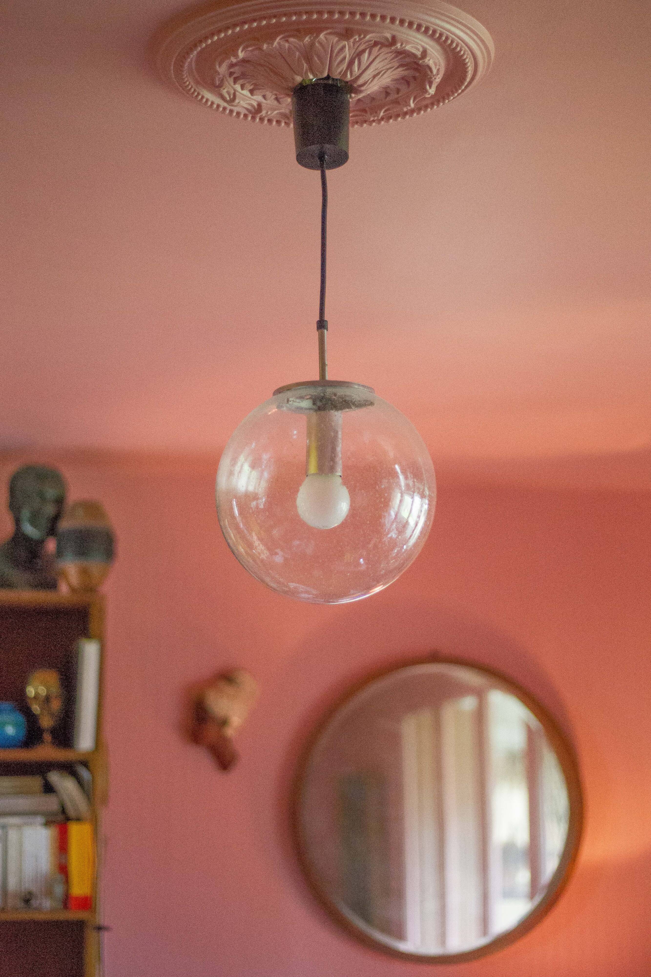 Vintage Glashütte Limburg pendant light, bubbled glass ball, ceiling lamp, ball chandelier