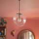 Vintage Glashütte Limburg pendant light, bubbled glass ball, ceiling lamp, ball chandelier