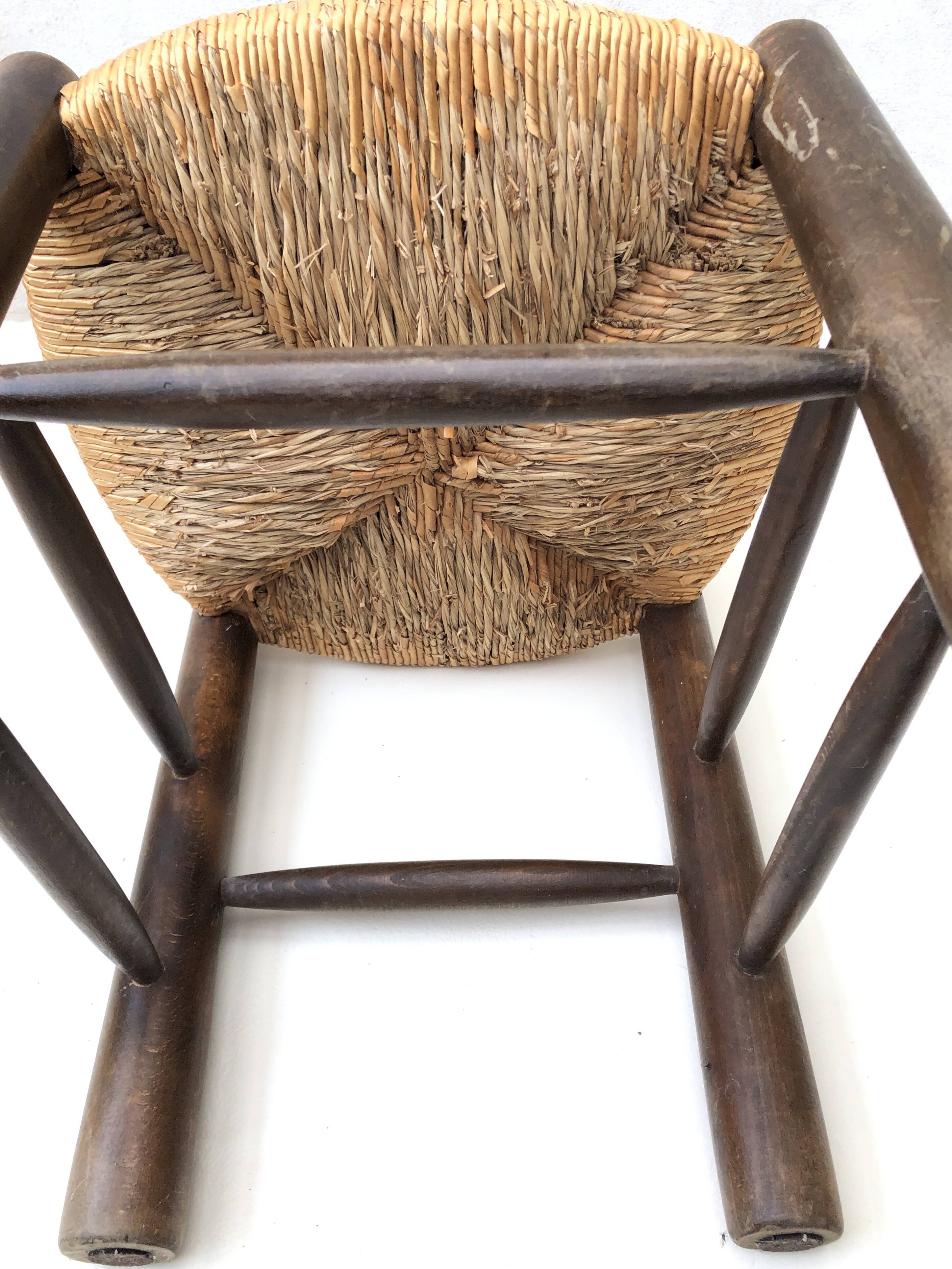 Brutalist straw wooden chair