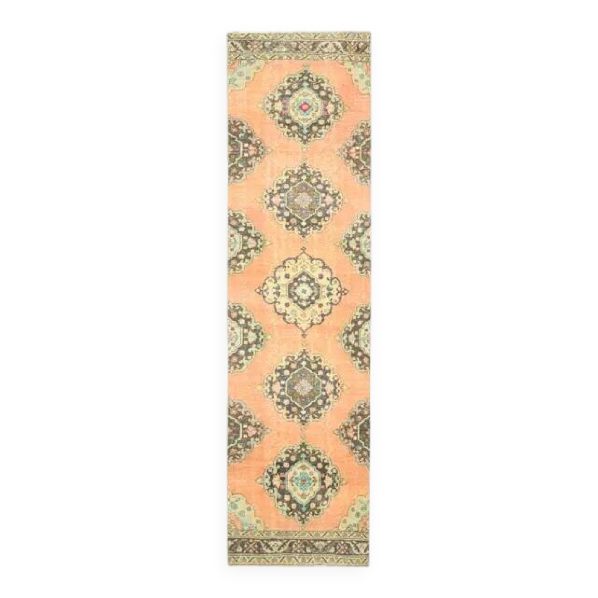 1970s Turkish Oushak Handmade Wool Cotton Orange Runner 98x378