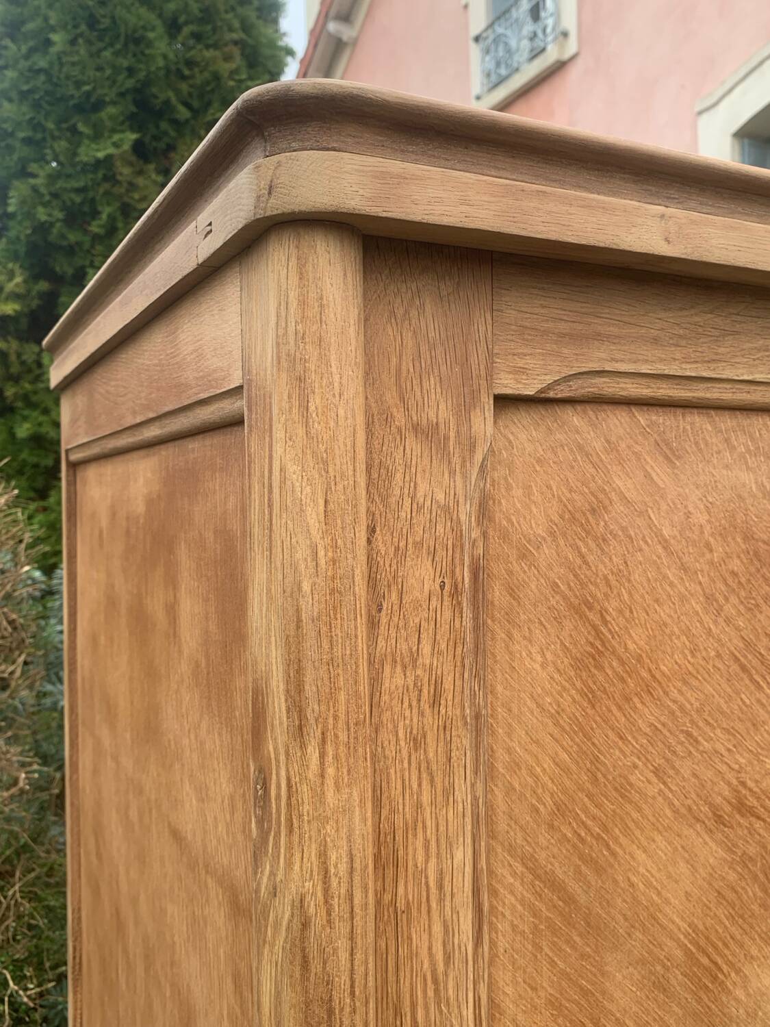 Vintage wardrobe with compass legs in raw wood, sliding doors, 1960s