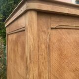 Vintage wardrobe with compass legs in raw wood, sliding doors, 1960s