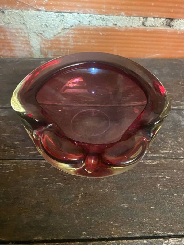 Cendrier ancien murano sommerso verre rose made in italy vintage