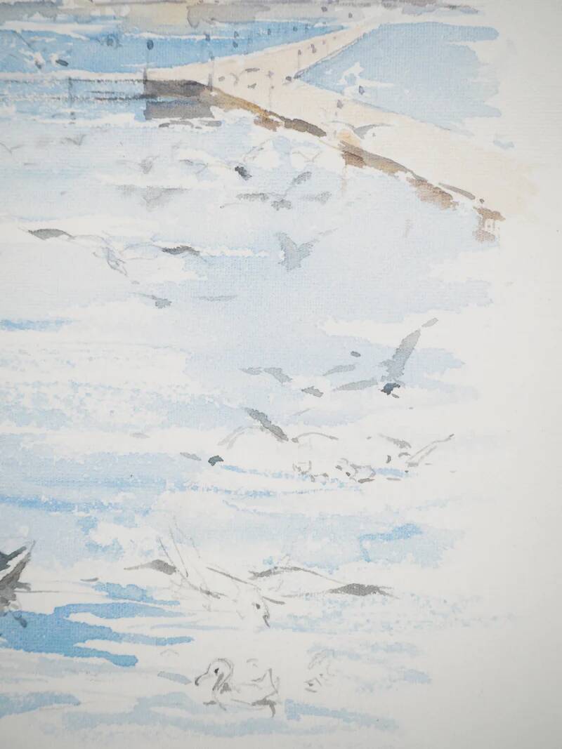 René LEVERD: Switzerland, Swans of Geneva, Original watercolor