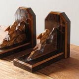 Pair of wooden bookends, birds, art deco,