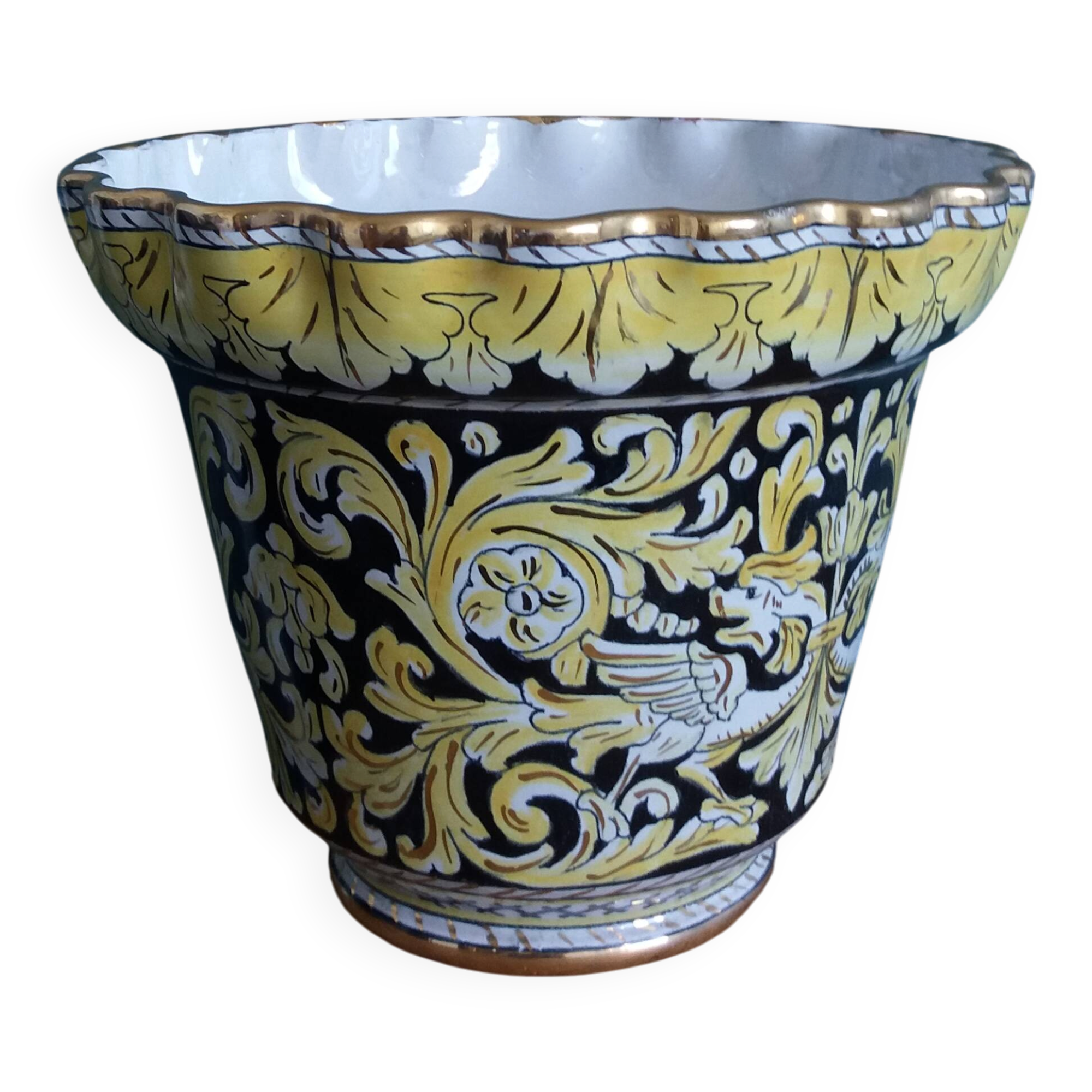 Planter pot in majolica signed Alberto Rubboli, Gualdo Tadino, Italy