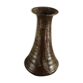 Vintage stoneware candle holder with pyrite glaze and handle