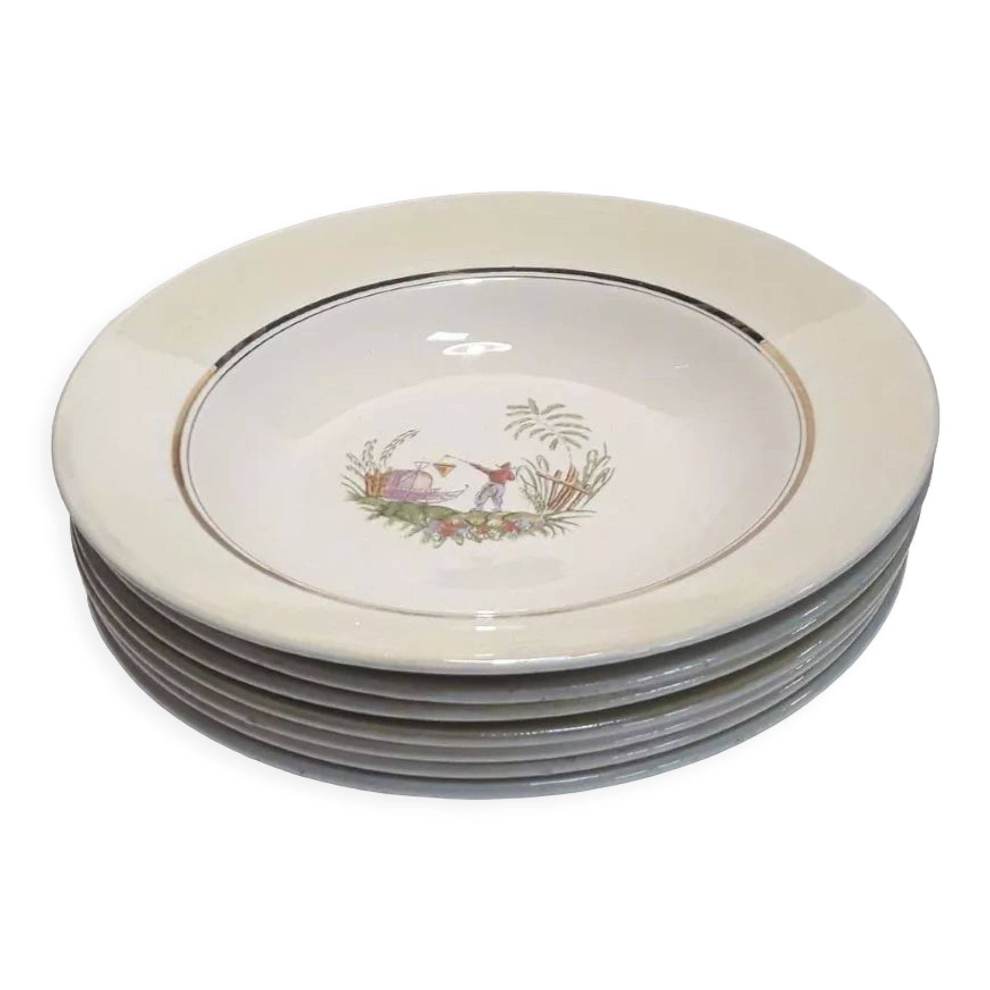 7 hollow plates Gien Japanese decoration France
