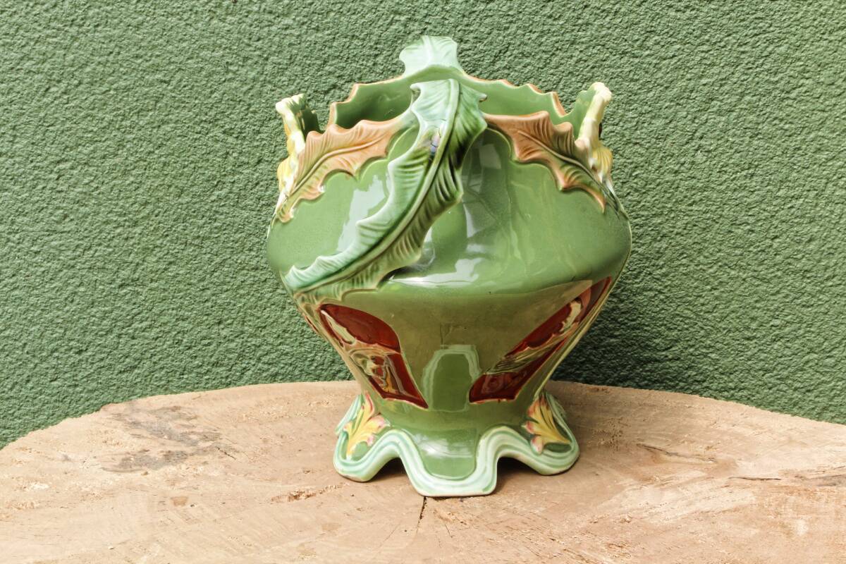 Art Nouveau slip planter with thistles