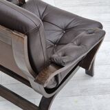 1970s, Scandinavian lounge chair in original condition, brown leather, dark bent wood.