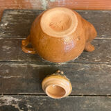 Teapot + 3 Antique Glazed Terracotta Cups Landscape Decor Vintage