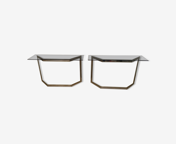 Pair of chrome metal consoles and smoked glass, Italy, 1970s