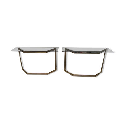 Paire de consoles métal chromé et verre fumé, italie, 1970s