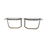 Pair of chrome metal consoles and smoked glass, Italy, 1970s