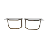 Pair of chrome metal consoles and smoked glass, Italy, 1970s
