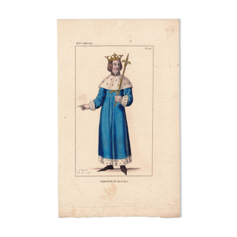 Gravure Couleur XIXe 1840 Philippe Le Bel Roi de France Capétien