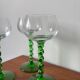 Set of green twisted stem white wine glasses – blown glass