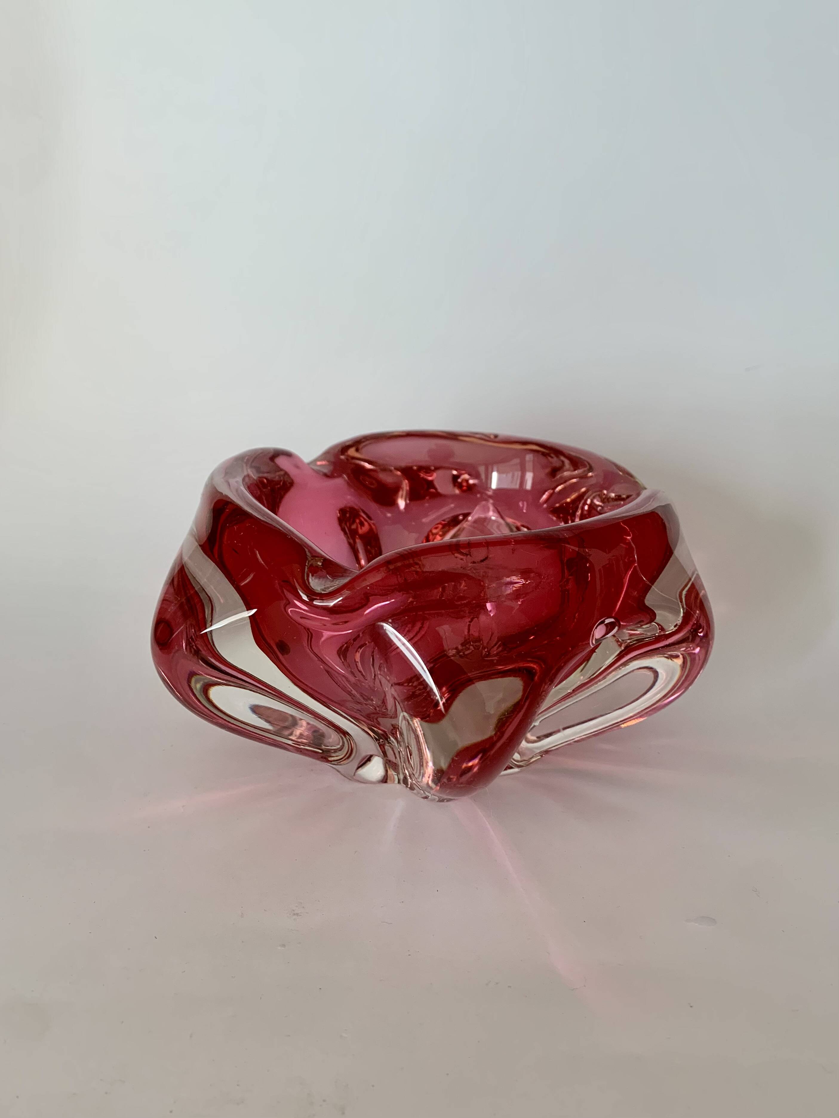 Pink Bowl by Jozef Hospodka for Chribska Sklarna, 1960s
