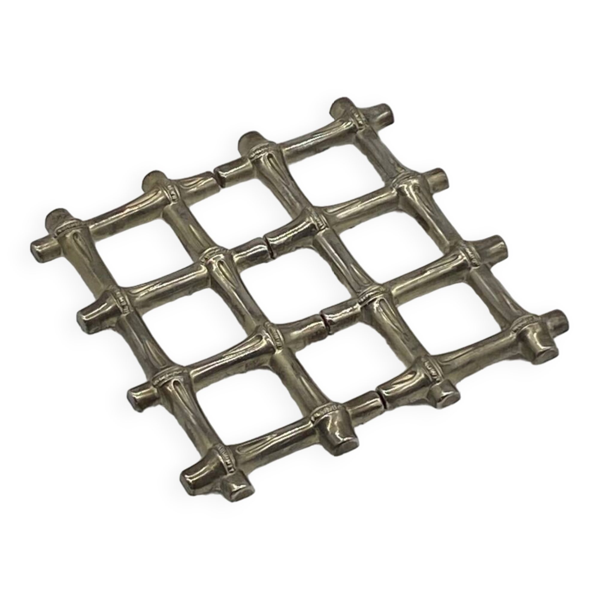 Vintage extendable metal trivet imitation bamboo