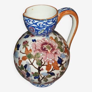 Gien earthenware pitcher peony decor.