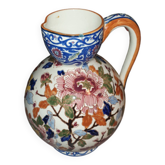 Gien earthenware pitcher peony decor.