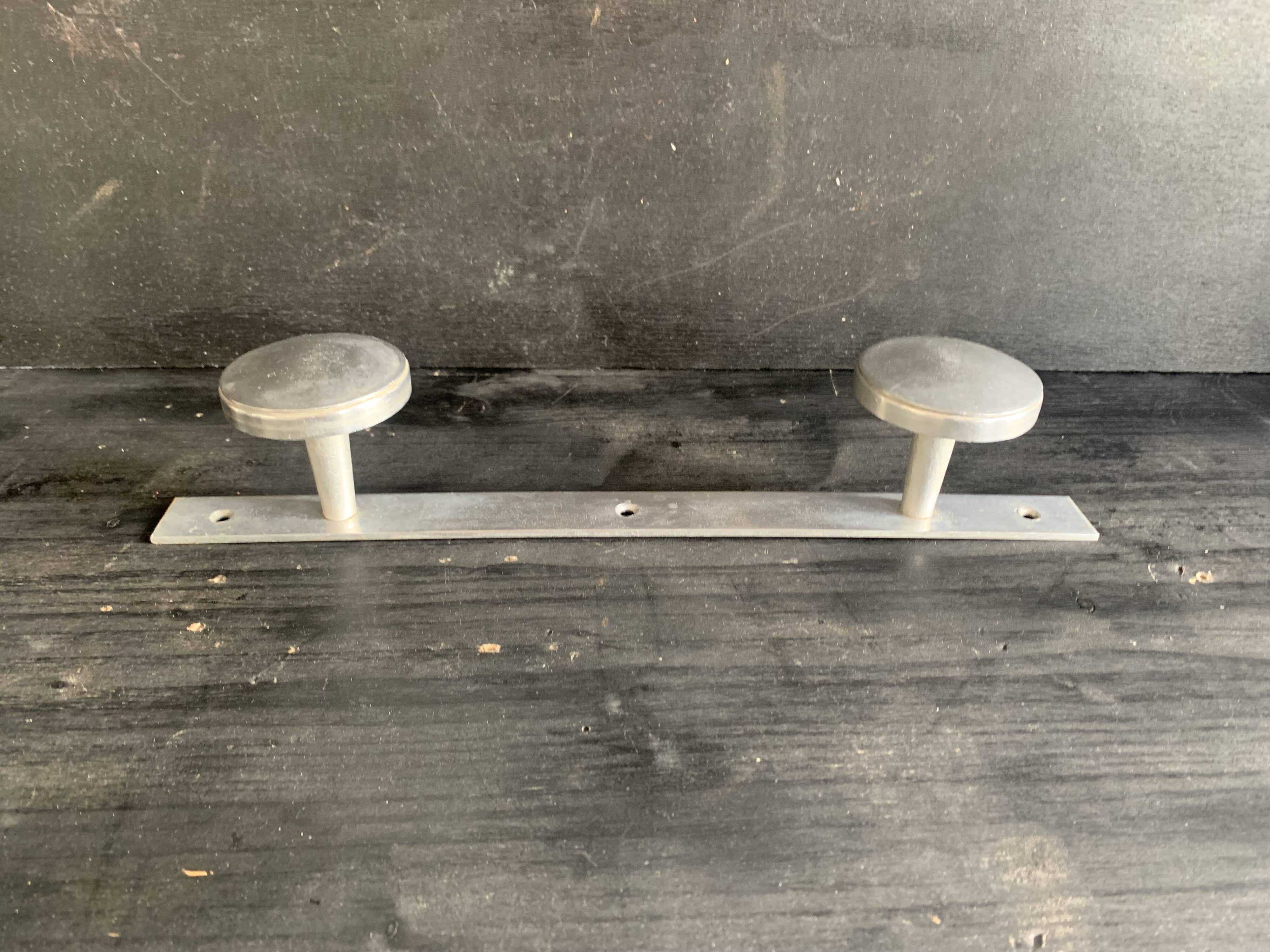 Aluminium Art Deco towel rack and wall hooks, 1940.