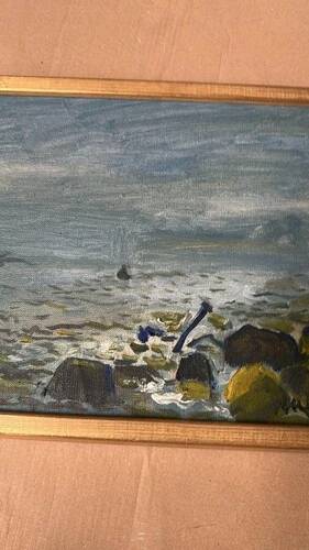Huile sur toile originale "Rivière" par Lars Herder vintage et encadrée 37×28cm