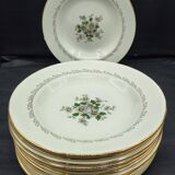 Service of 12 vintage deep plates L'Amandinois Floral Decoration and Gilding