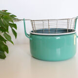 Enamelled metal fryer, pale green, vintage