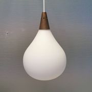 Large hanging lamp in white opal glass with brass top. Danish and estimated from the 1970s.
