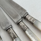 Antique table knives in mother-of-pearl and silver-plated metal