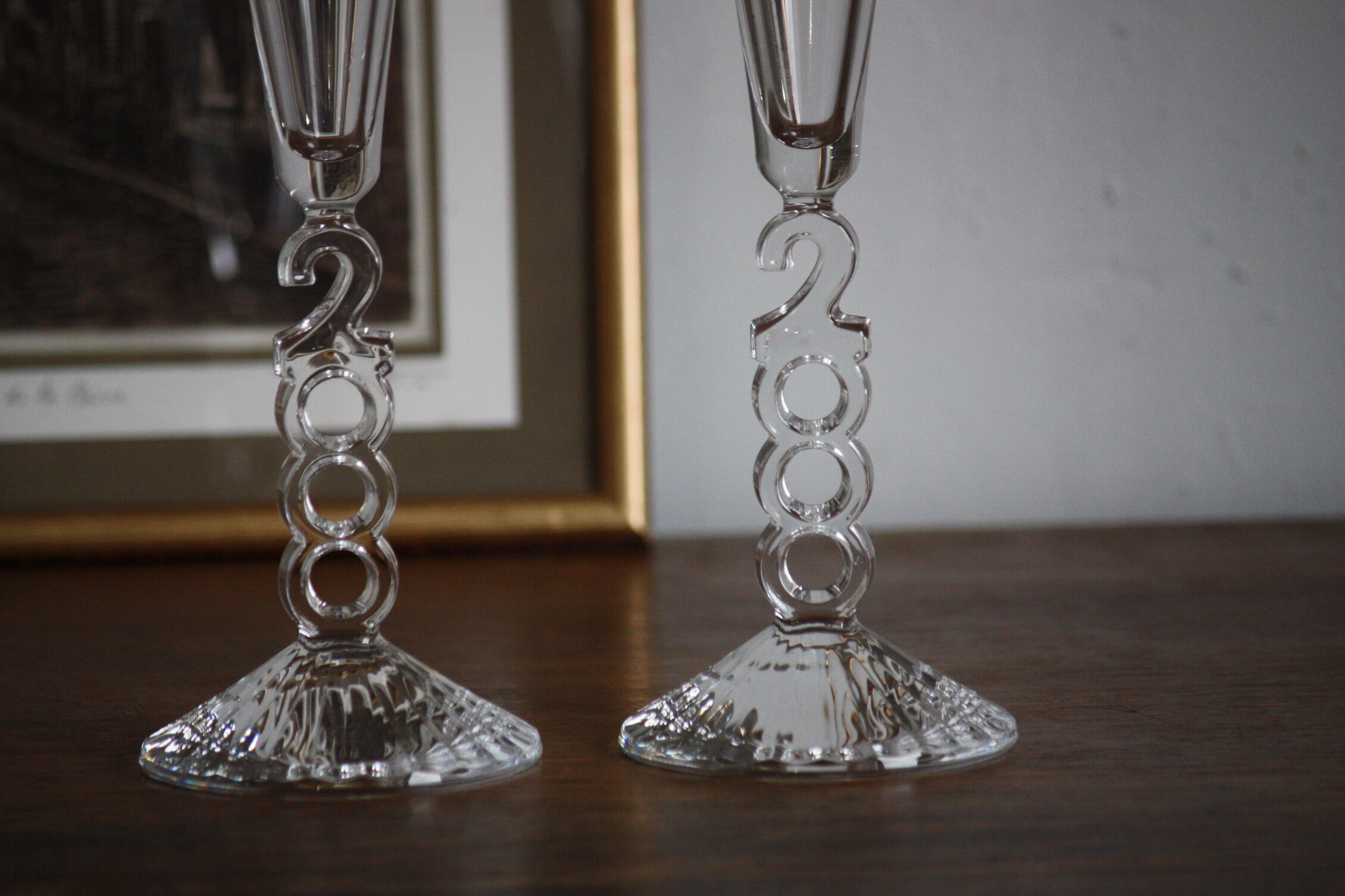 2 vintage champagne flutes in arques crystal