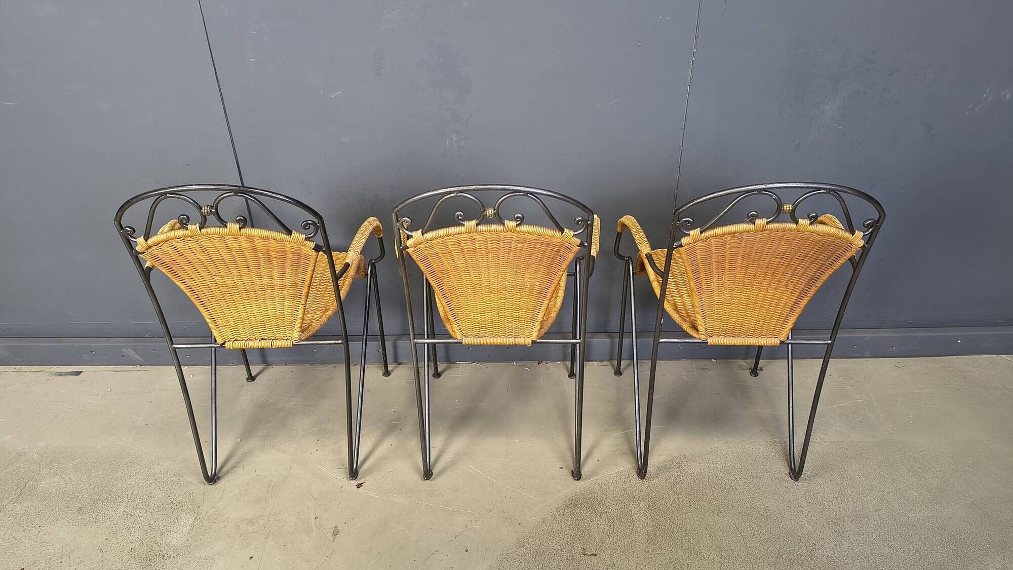 Wicker chairs attributed to Frederick Weinberg, 1960s, set of 6