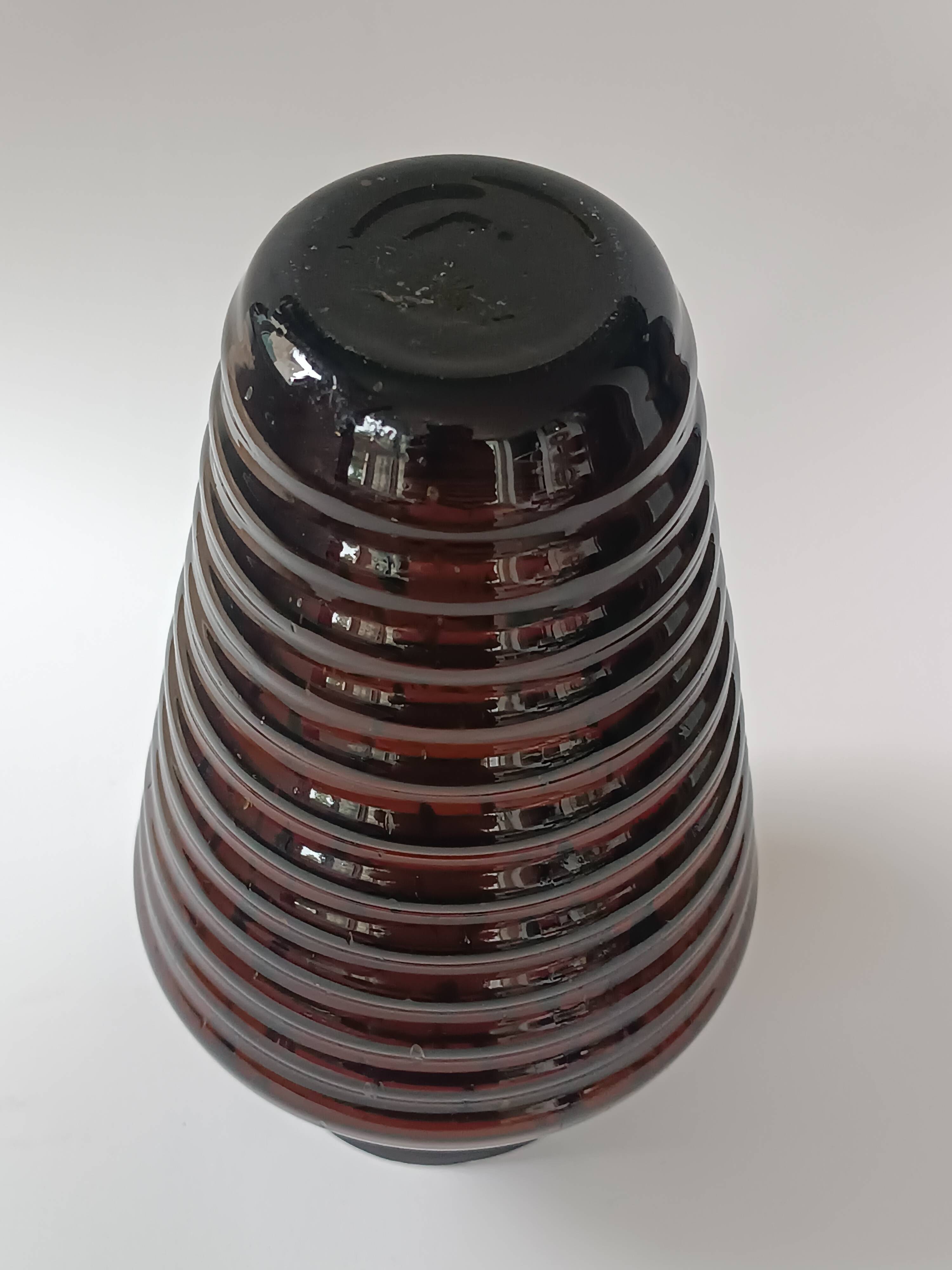 Vintage speckled amber blown glass conical vase