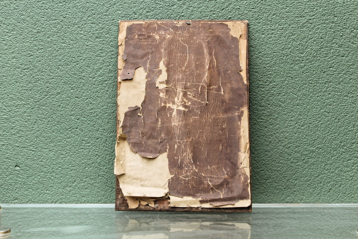Modernist bas-relief, Virgin and Child, carved wood, signed