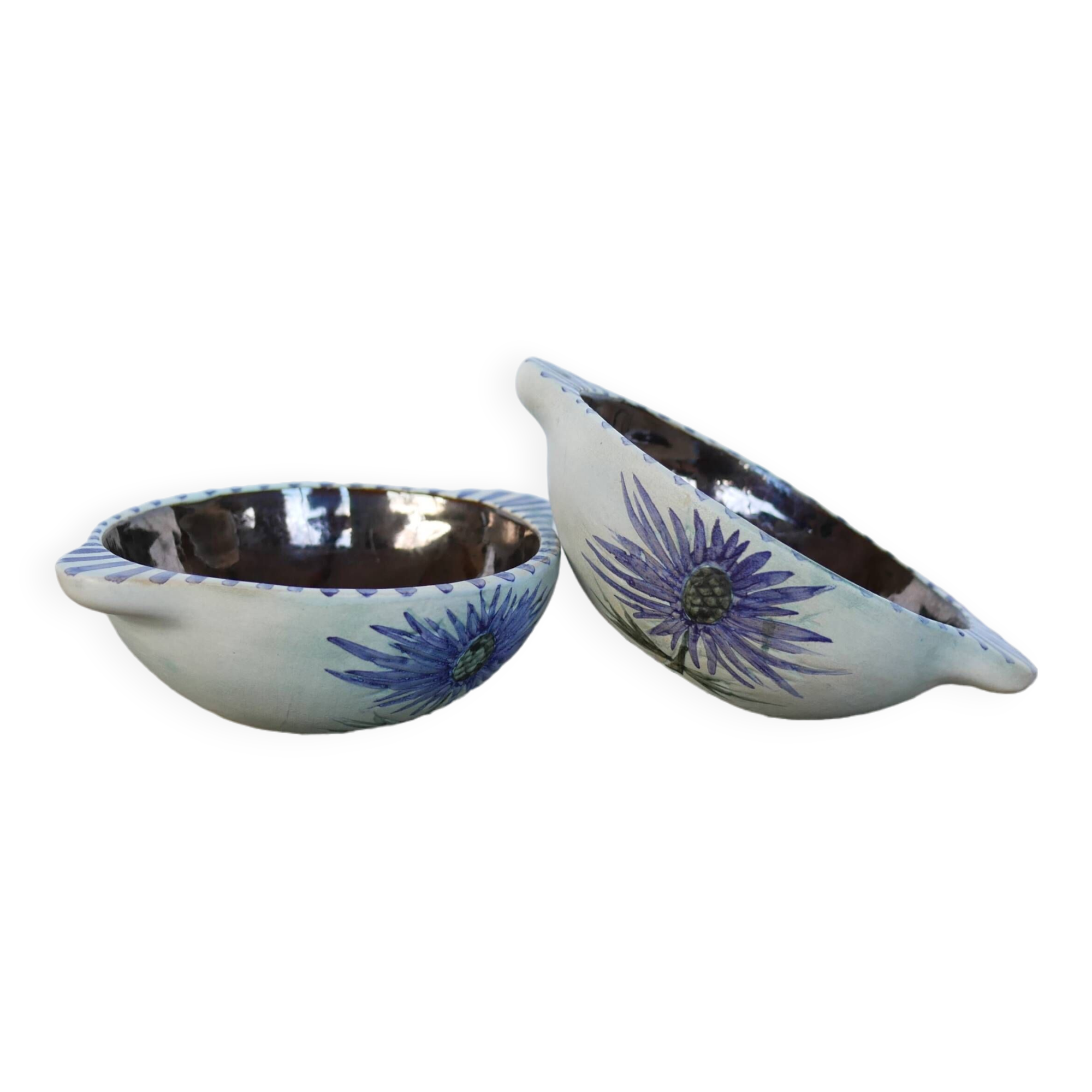 Pair of vintage ceramic thistle bowls by Marie Madeleine Jolly