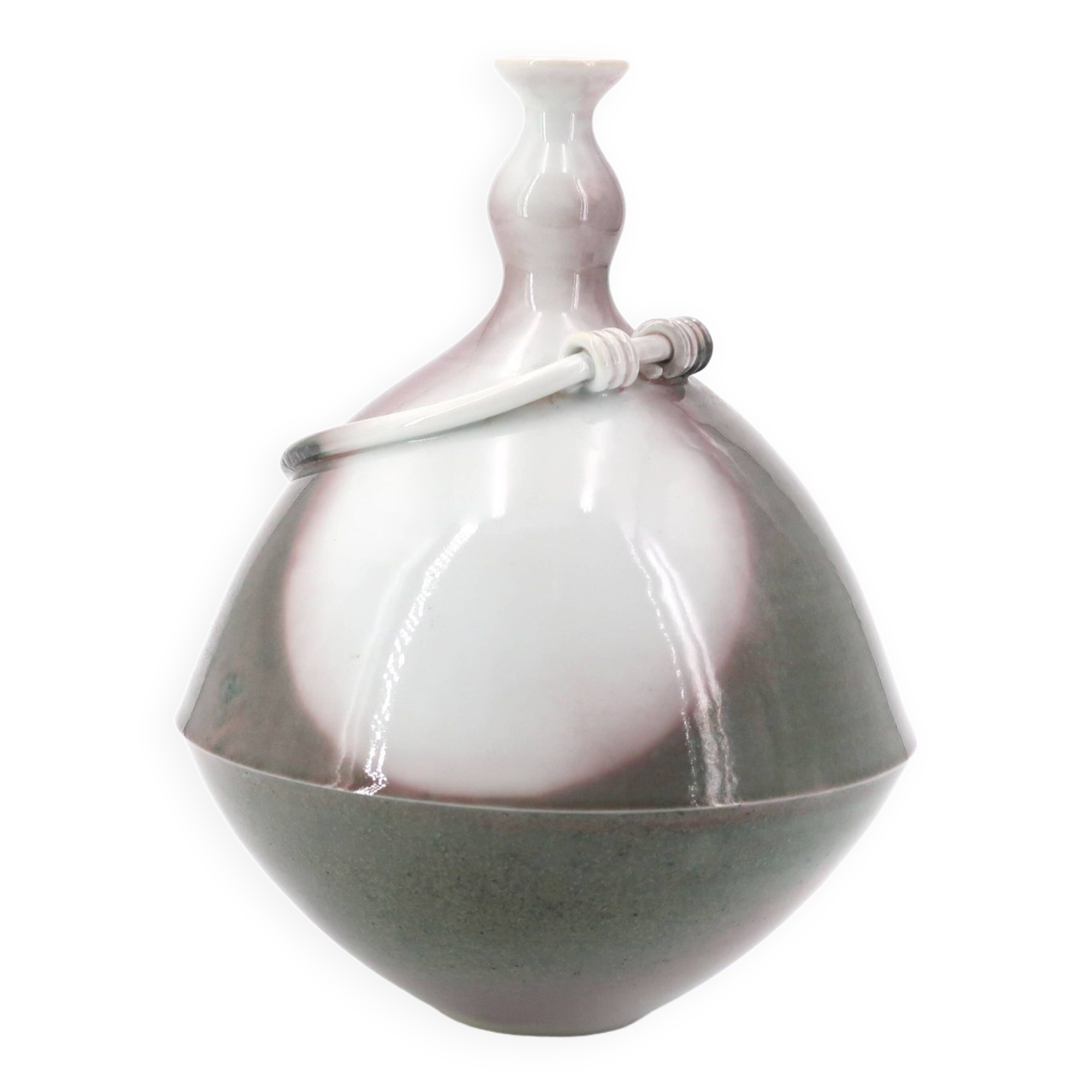 Signed spinning top vase in porcelain, 1970s