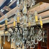 Bronze and cut crystal chandelier with 6 lights, early 20th century work.