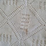 vintage crochet plaid blanket 208 193 ecru color