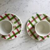 Duo of coffee cups and sub-cups Scottish / Vichy pattern 50s
