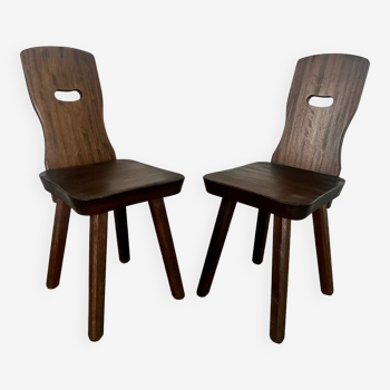 Lot 2 old chair in solid elm brutalist design from the 60s